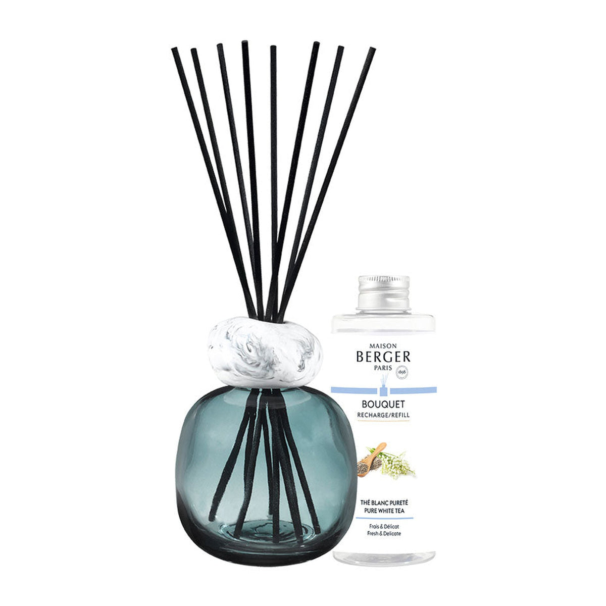 Maison Berger Mineral Blue/White Reed Diffuser Gift Set with Pure White Tea