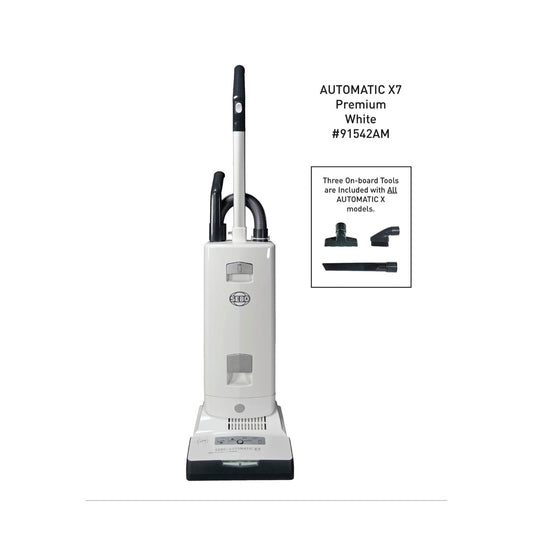 SEBO AUTOMATIC X7 Premium Bagged Upright Vacuum with Brush-Mode Button and Headlight, White