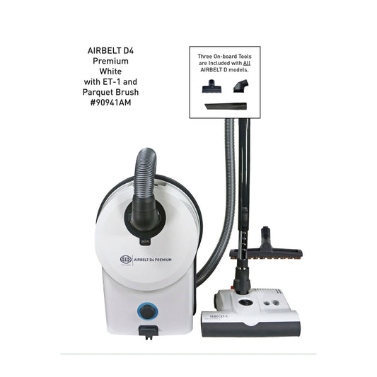 SEBO AIRBELT D4 Premium Canister Vacuum with ET-1 Power Head and Parquet Brush (White)