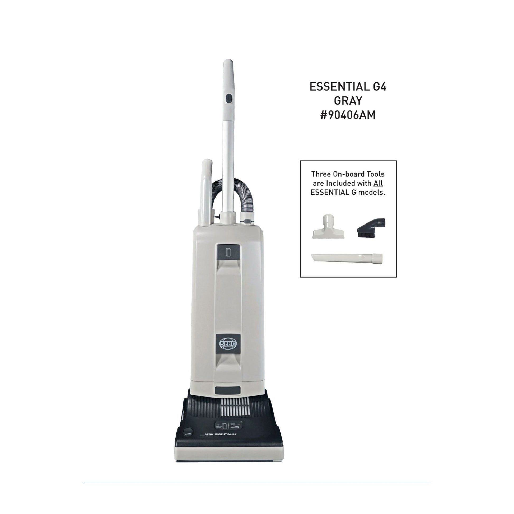 SEBO ESSENTIAL G4 Bagged Upright Vacuum, Light Gray and Dark Gray