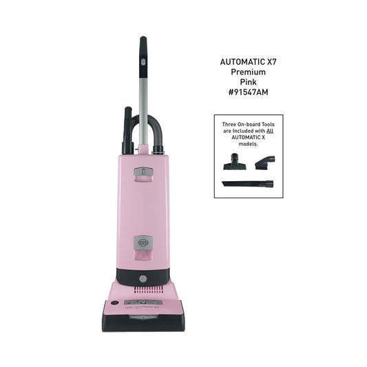 SEBO AUTOMATIC X7 Premium Bagged Upright Vacuum with Brush-Mode Button and Headlight, Pink