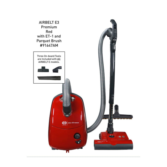SEBO AIRBELT E3 Premium Canister Vacuum with ET-1 Power Head and Parquet Brush (Red)