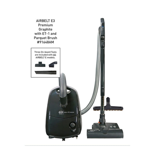 SEBO AIRBELT E3 Premium Canister Vacuum with ET-1 Power Head and Parquet Brush (Graphite)