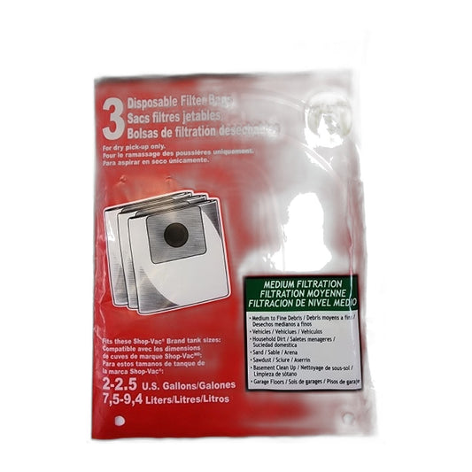 Shop-Vac Type B AllAround Paper Filter Bags 2-2.5 Gal, 3-Pack