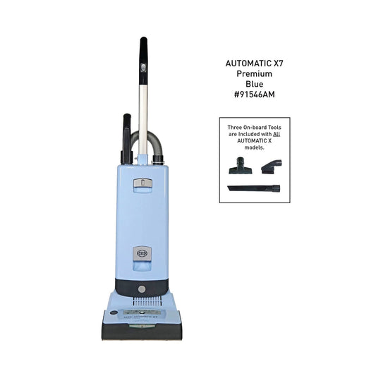 SEBO AUTOMATIC X7 Premium Bagged Upright Vacuum with Brush-Mode Button and Headlight, Blue