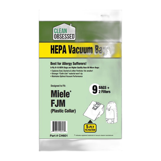 Clean Obsessed Miele Type FJM HEPA Bags, 9-Pack + 2 Filters