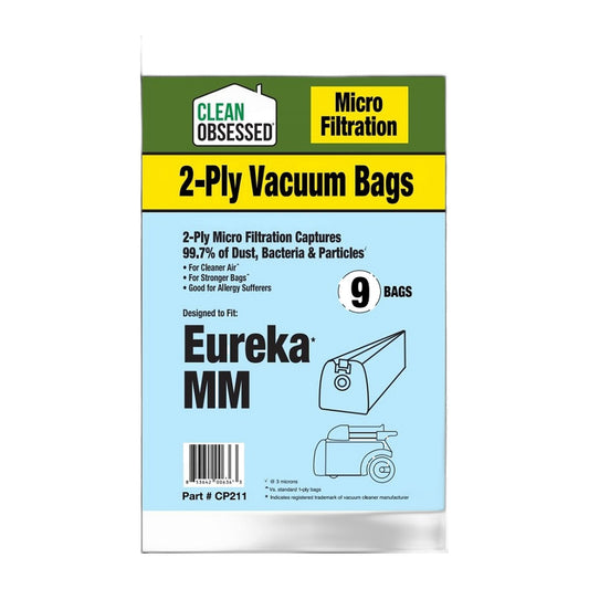 Clean Obsessed Type MM Micro Paper Vacuum Bags for Eureka & Sanitaire (9-Pack)