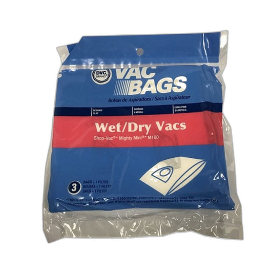 DVC Paper Bags for Shop Vac Mighty Mini Vacuum, 3-Pack + Filter