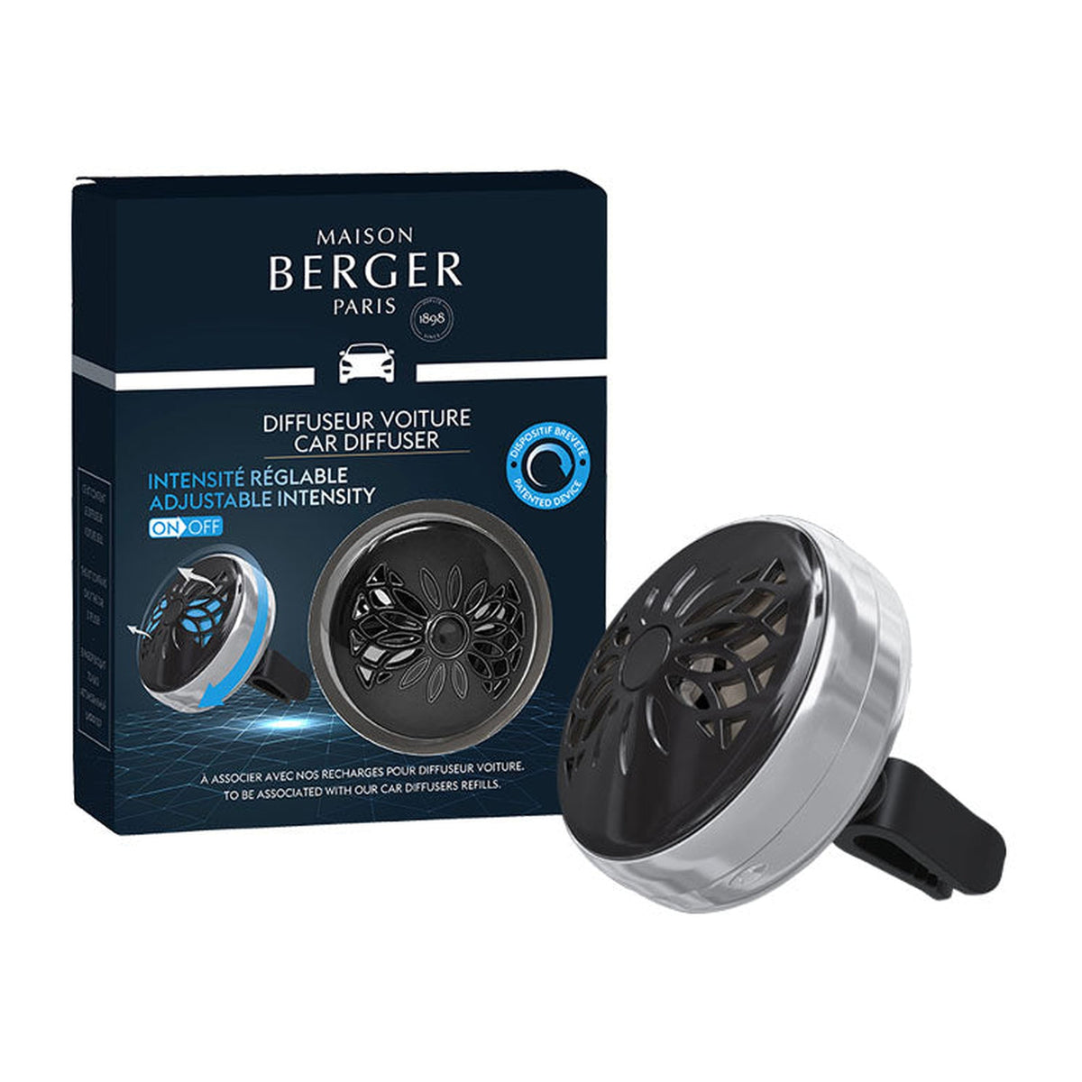 Maison Berger Flower On/Off Car Diffuser Clip – Gunmetal, No Fragrance