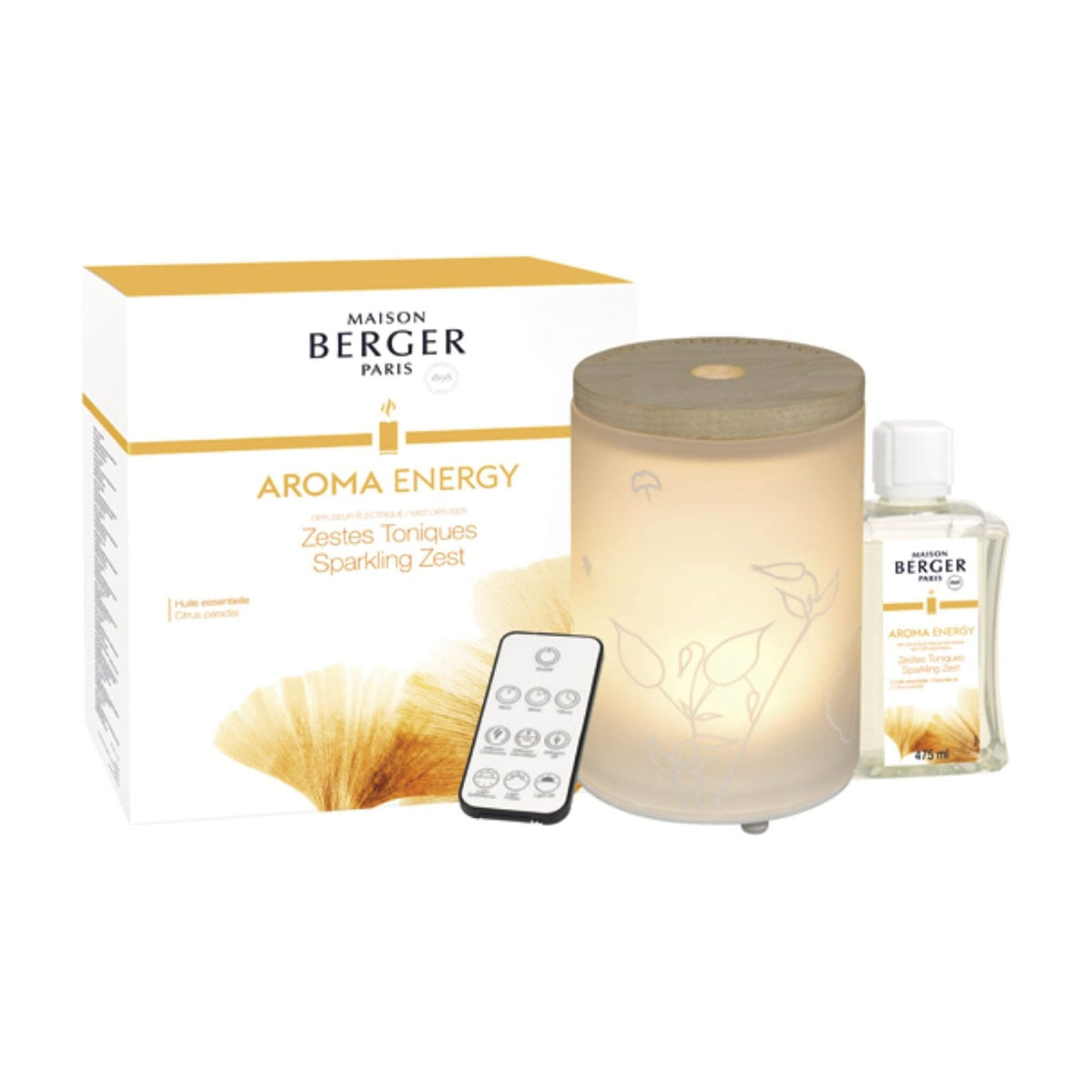 Maison Berger Aroma Energy Mist Diffuser Gift Set – Frosted, Sparkling Zest