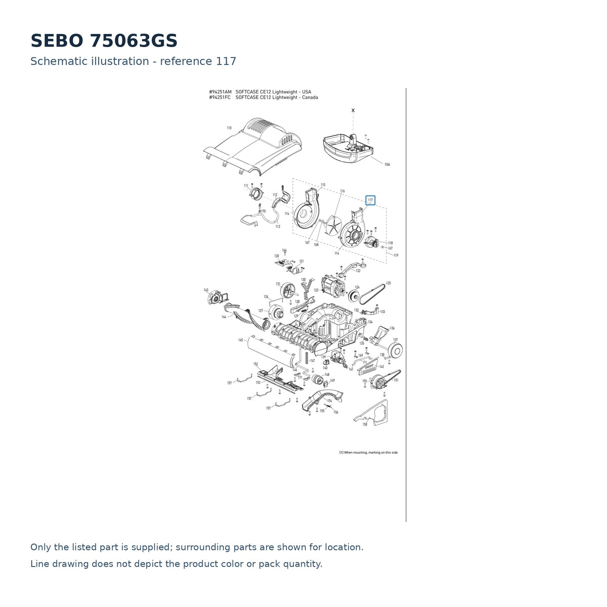 SEBO 75063GS schematic illustration; reference 117; only the listed part supplied