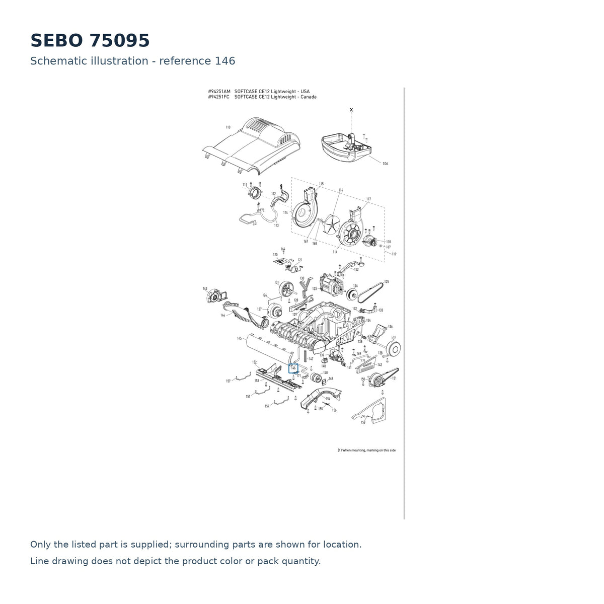 SEBO 75095 schematic illustration; reference 146; only the listed part supplied