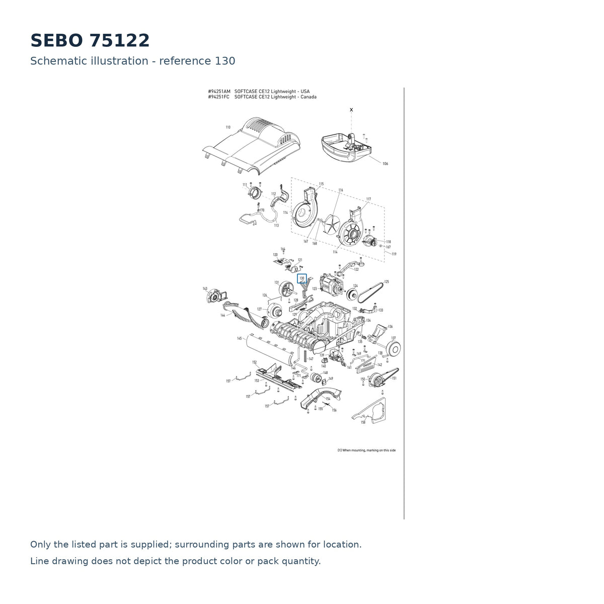 SEBO 75122 schematic illustration; reference 130; only the listed part supplied