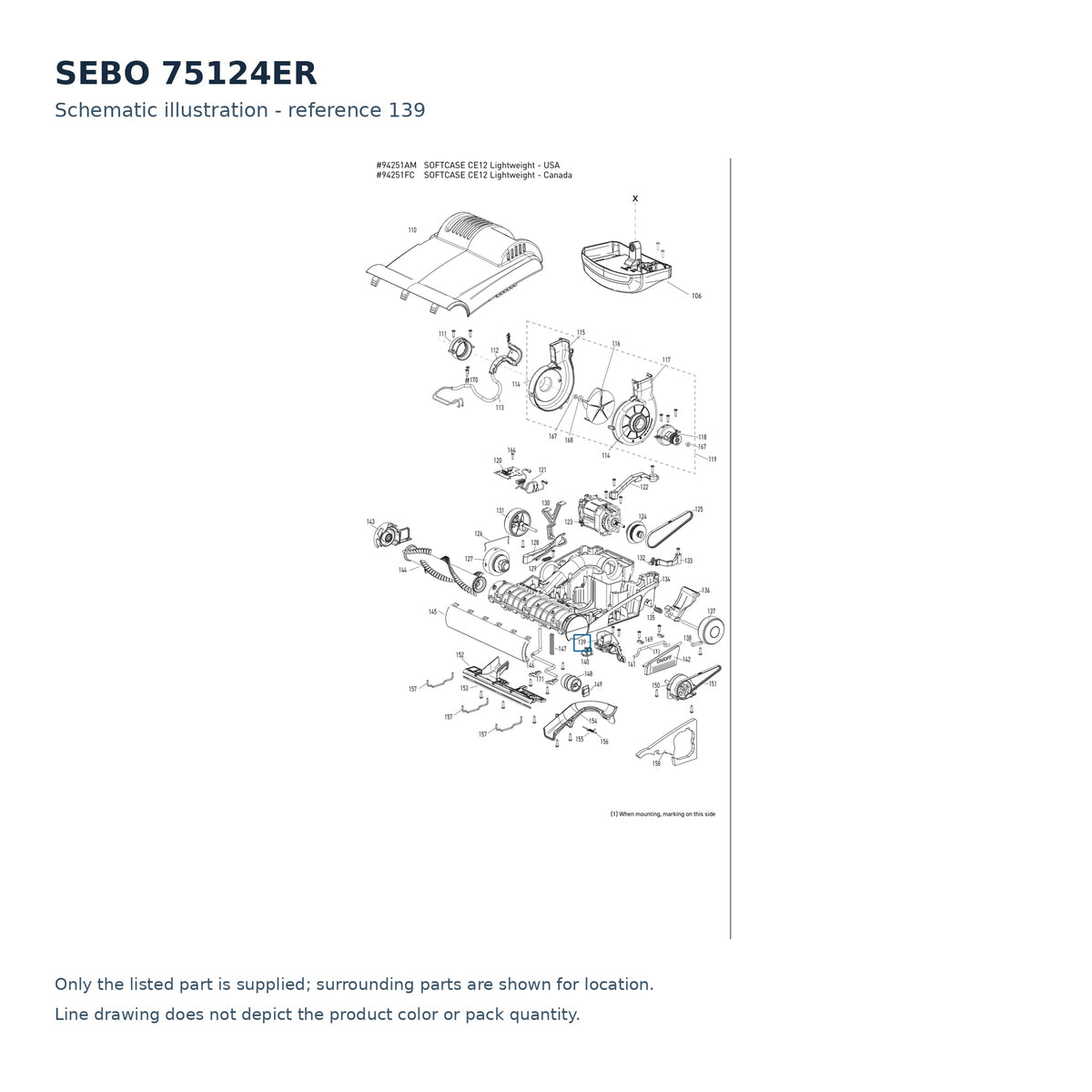 SEBO 75124ER schematic illustration; reference 139; only the listed part supplied
